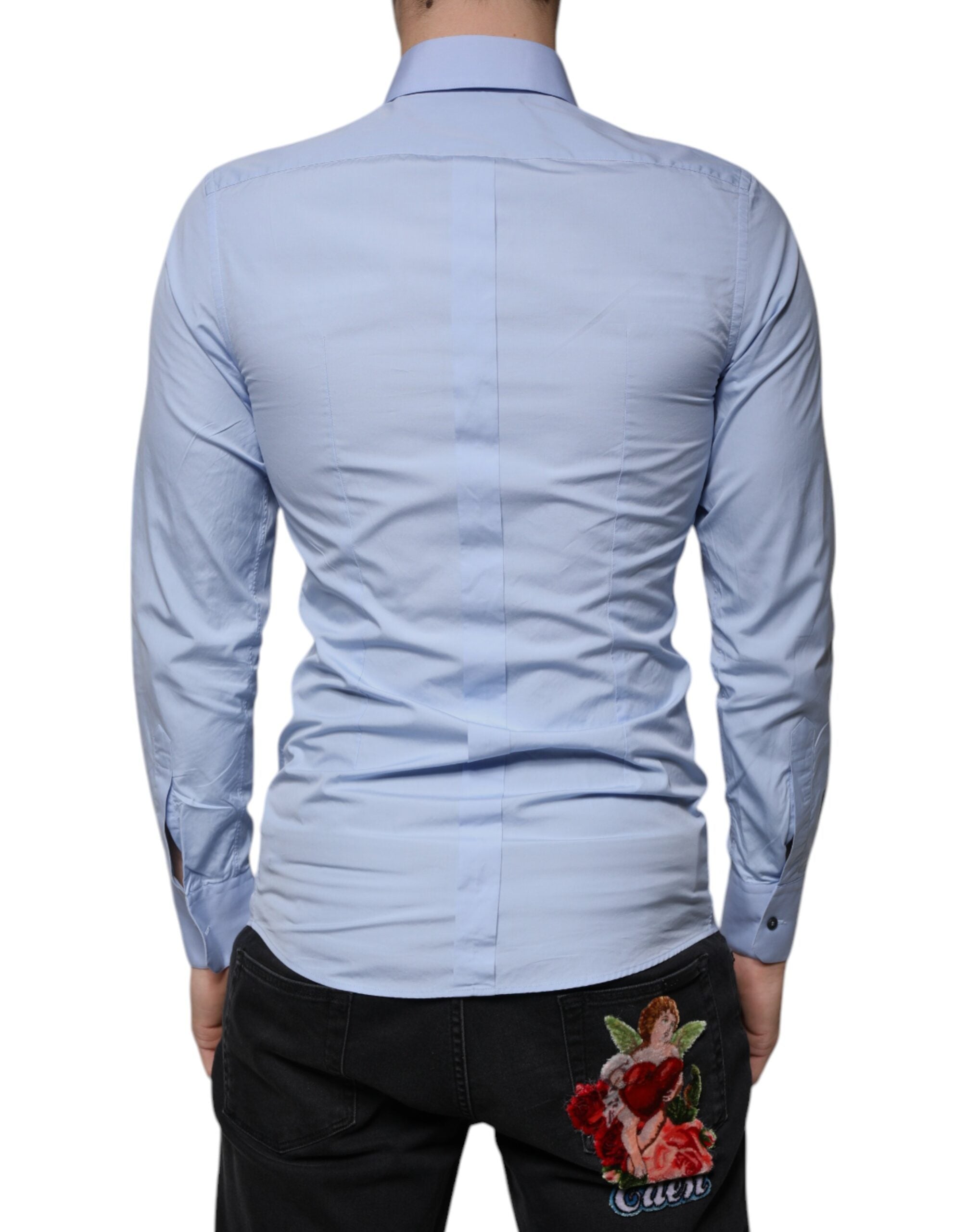 Dolce & Gabbana Light Blue Slim Fit GOLD Cotton Shirt